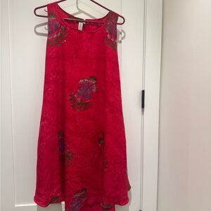 Sunny Island Hawaii Swimsuit Cover Up, One Size, Red 2 Pocket Floral Beach Dress